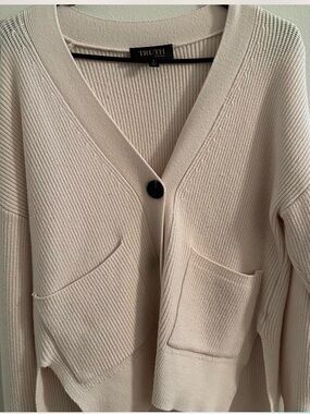 TRUTH Soft Cream Ribbed V-Neck Pocket Cardigan